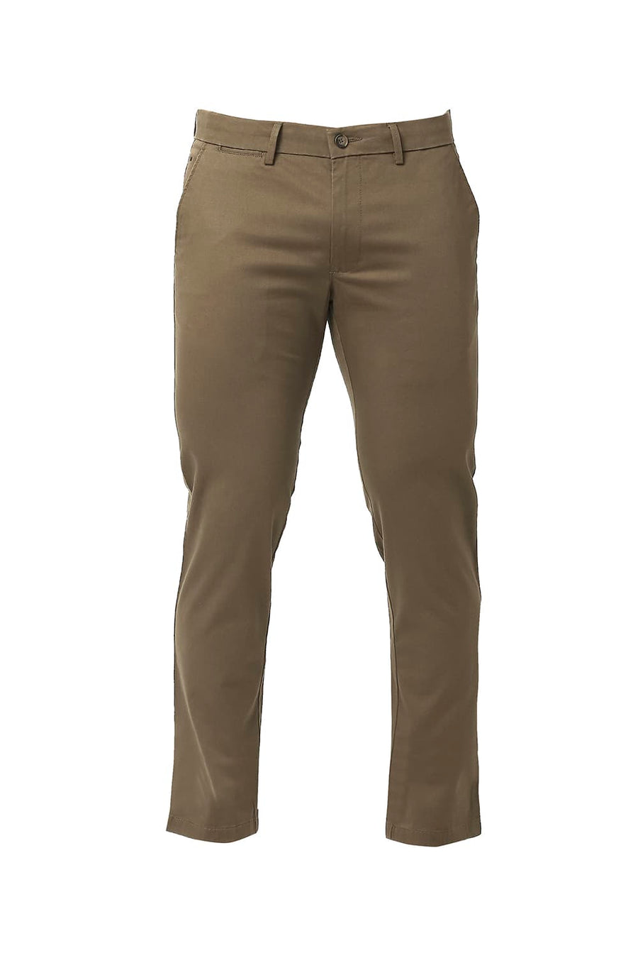 BASICS TAPERED FIT SEPIA BROWN COTTON STRETCH TROUSERS