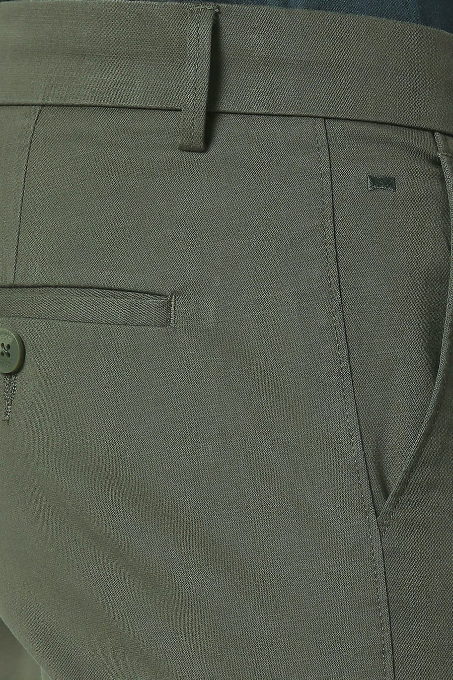 BASICS TAPERED FIT THYME GREEN COTTON STRETCH TROUSERS