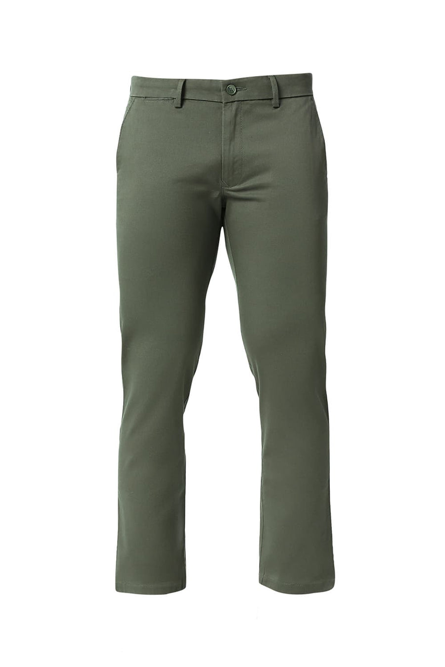 BASICS TAPERED FIT THYME GREEN COTTON STRETCH TROUSERS