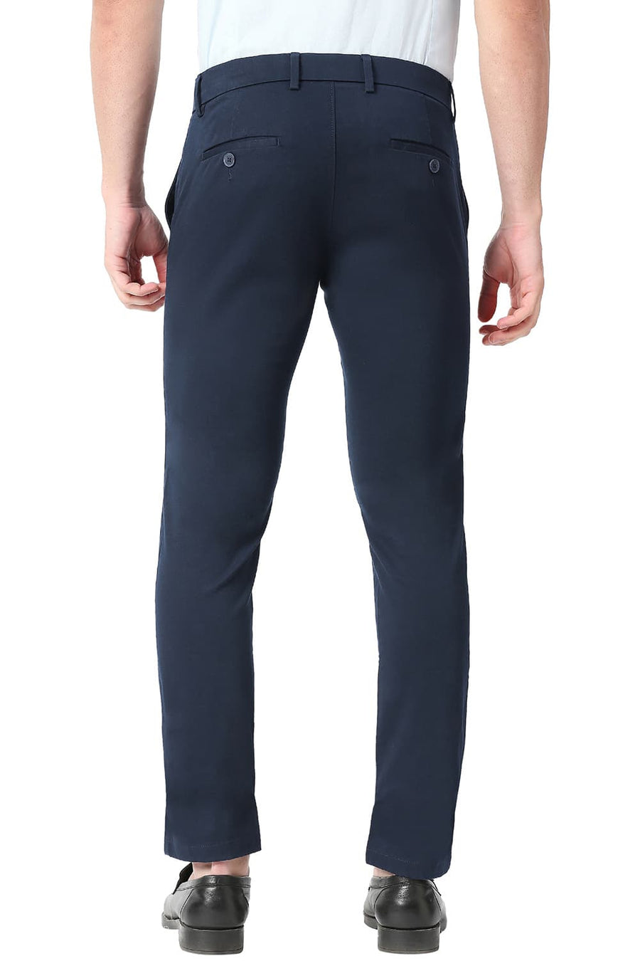 BASICS TAPERED FIT BLUEBERRY NAVY COTTON STRETCH TROUSERS
