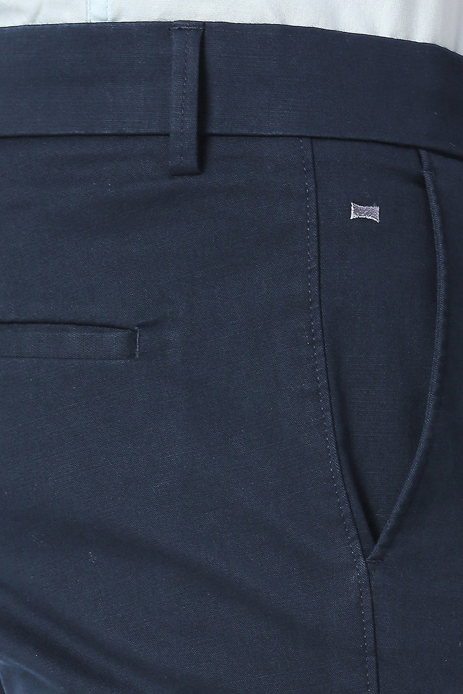 BASICS TAPERED FIT BLUEBERRY NAVY COTTON STRETCH TROUSERS