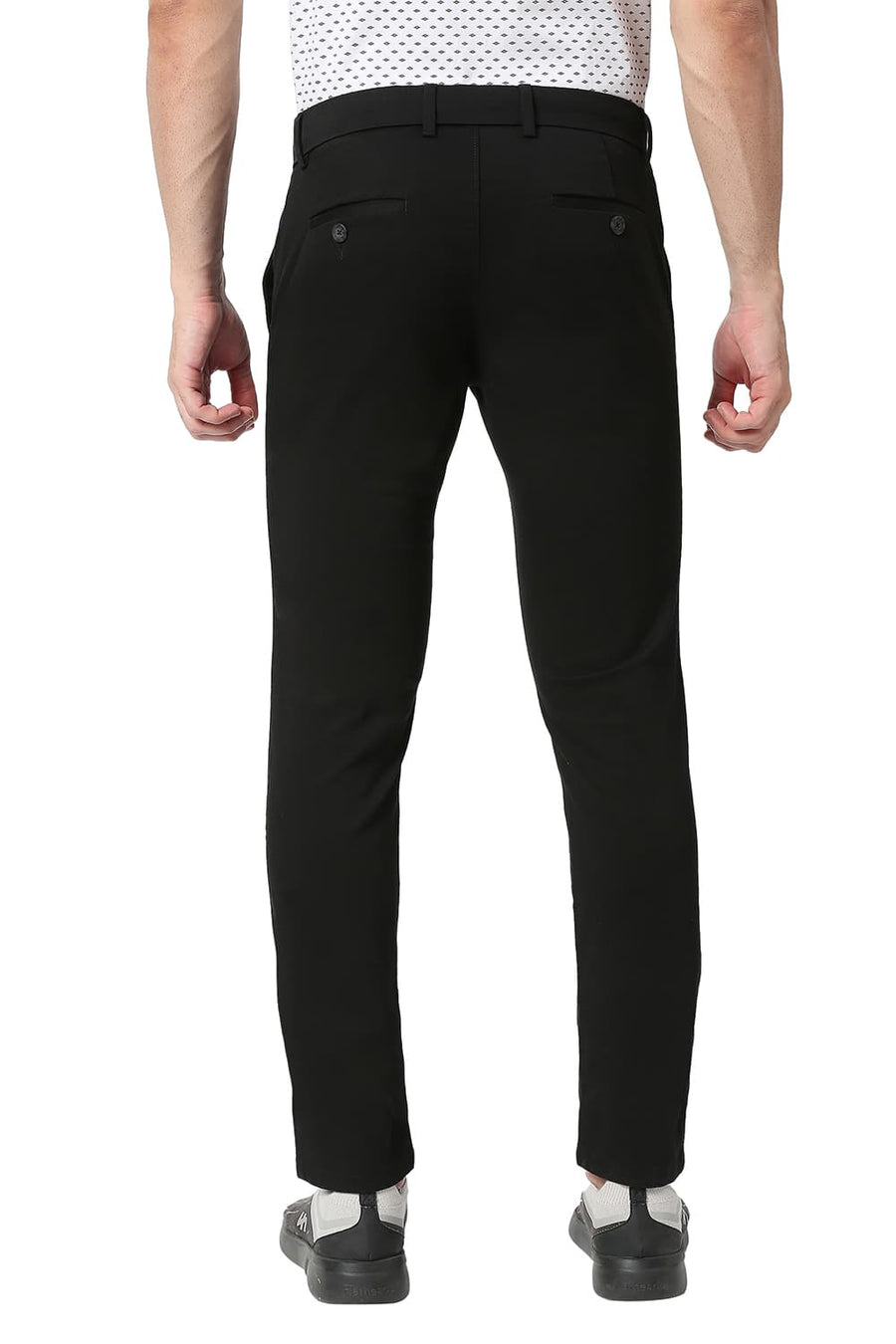 BASICS TAPERED FIT PHANTOM BLACK COTTON STRETCH TROUSERS