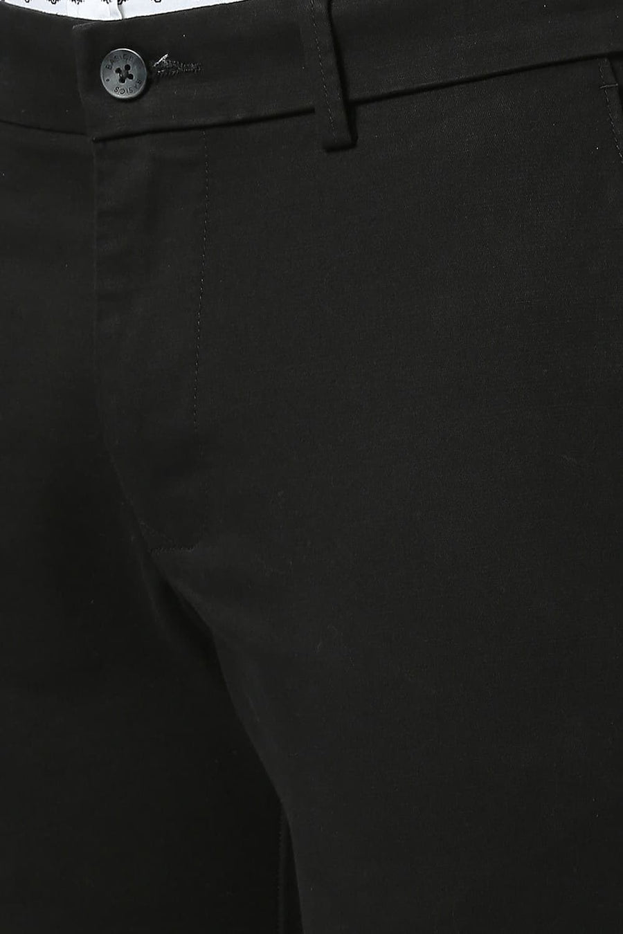 BASICS TAPERED FIT PHANTOM BLACK COTTON STRETCH TROUSERS