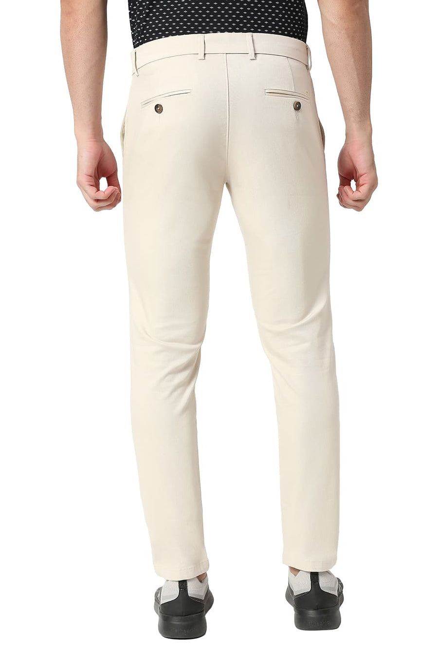 BASICS TAPERED FIT WHITECAP BEIGE COTTON STRETCH TROUSERS