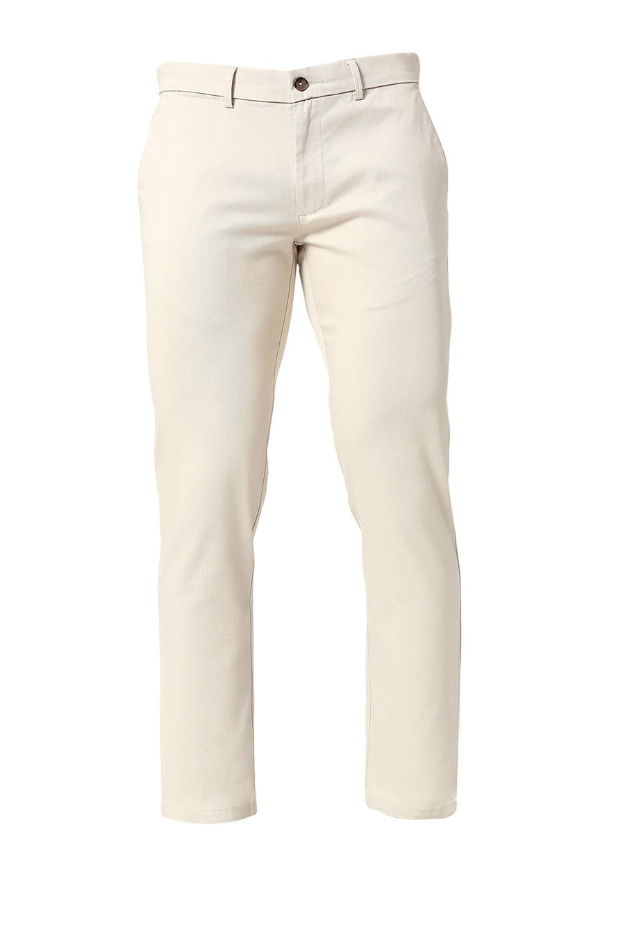 BASICS TAPERED FIT WHITECAP BEIGE COTTON STRETCH TROUSERS