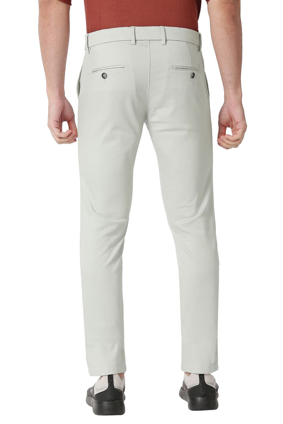 BASICS TAPERED FIT FOGGY GREY COTTON STRETCH TROUSERS