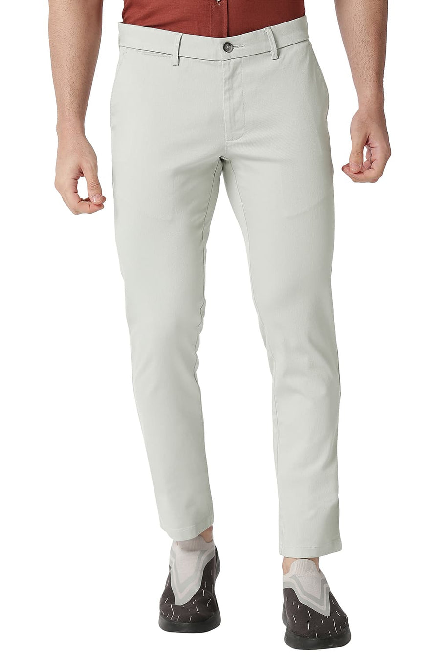 BASICS TAPERED FIT FOGGY GREY COTTON STRETCH TROUSERS