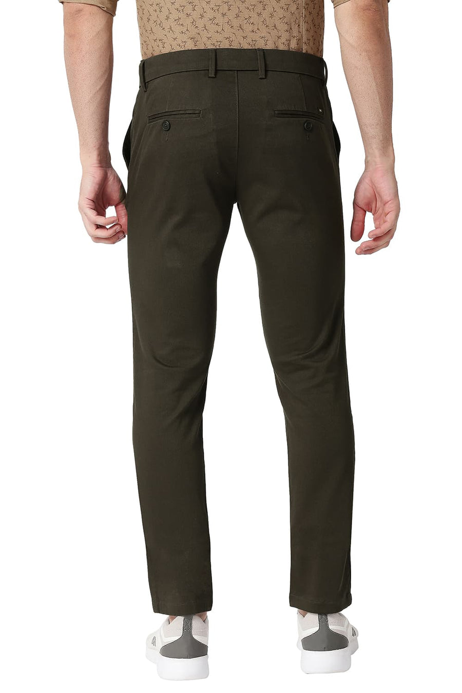 BASICS TAPERED FIT WREN BROWN COTTON STRETCH TROUSERS