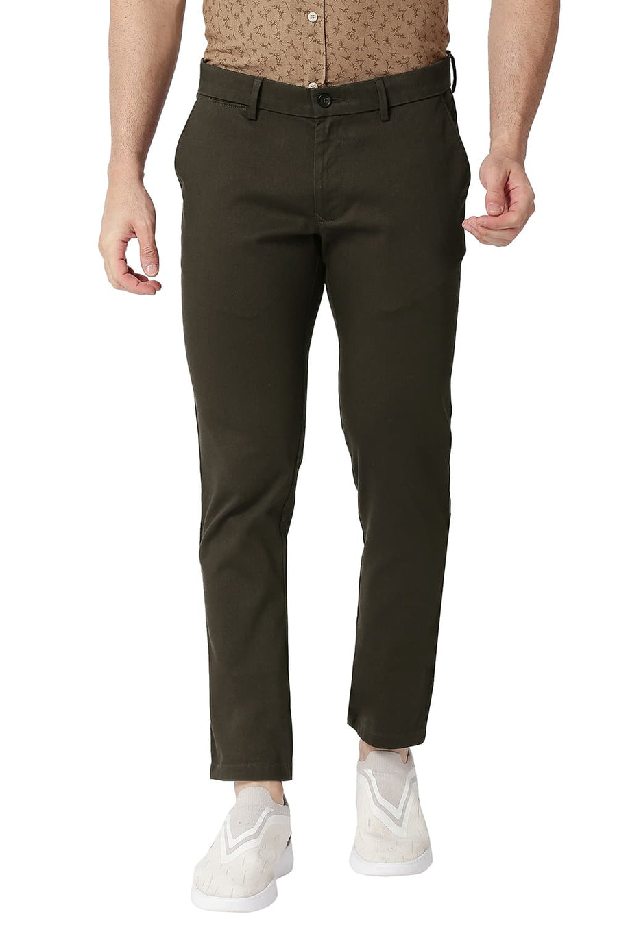 BASICS TAPERED FIT WREN BROWN COTTON STRETCH TROUSERS