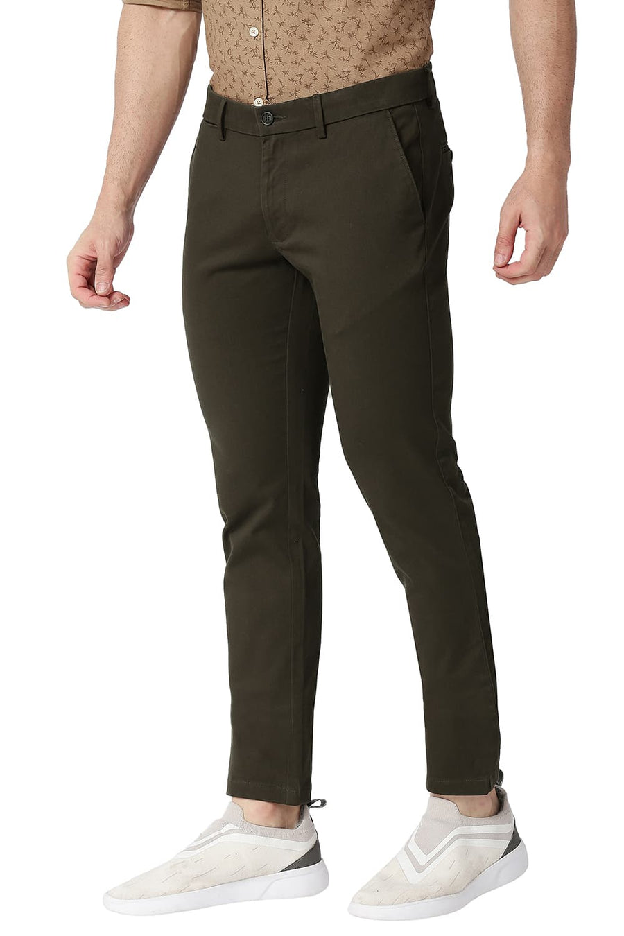 BASICS TAPERED FIT WREN BROWN COTTON STRETCH TROUSERS