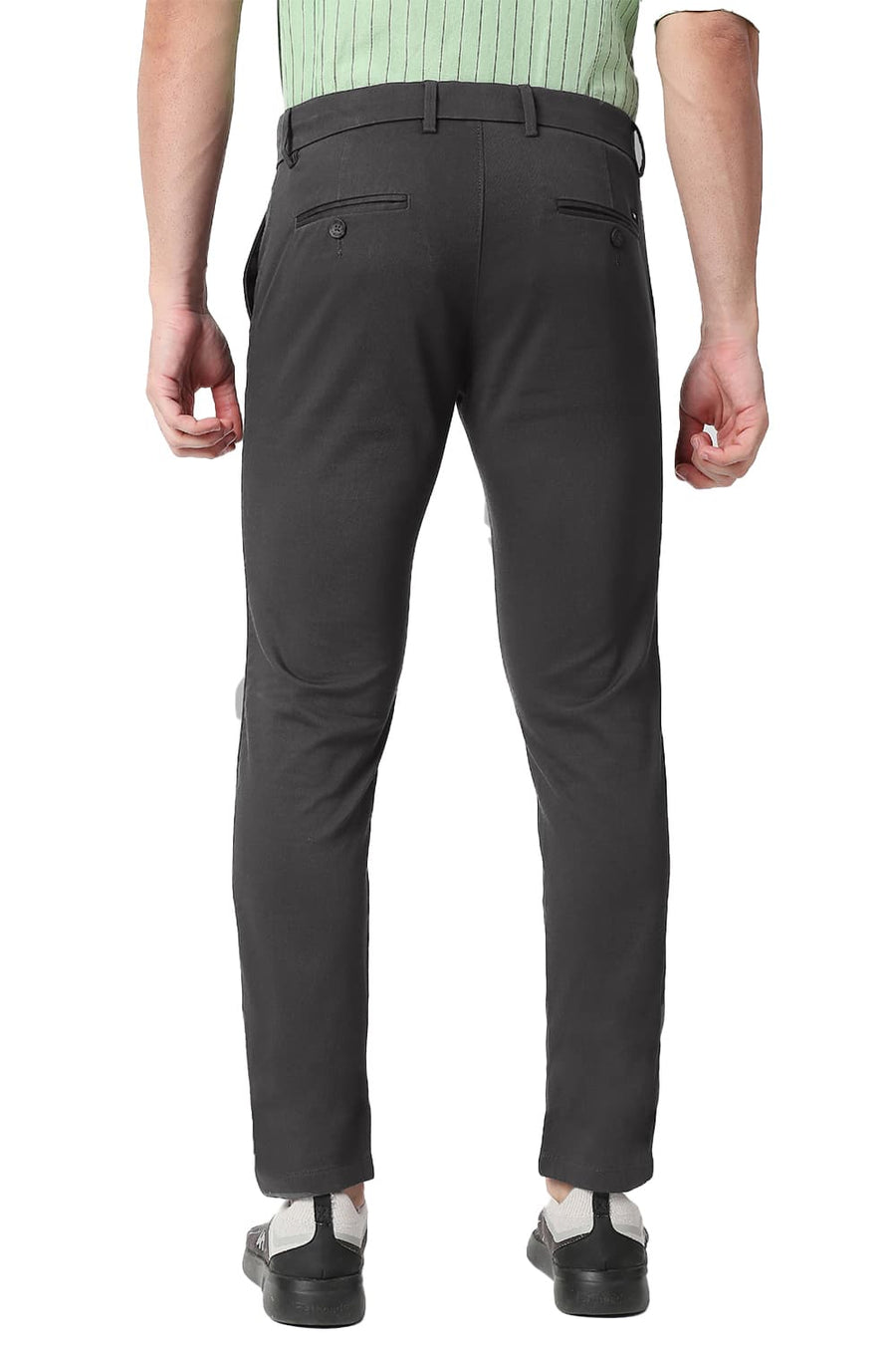 BASICS TAPERED FIT CASTLEROCK GREY COTTON STRETCH TROUSERS