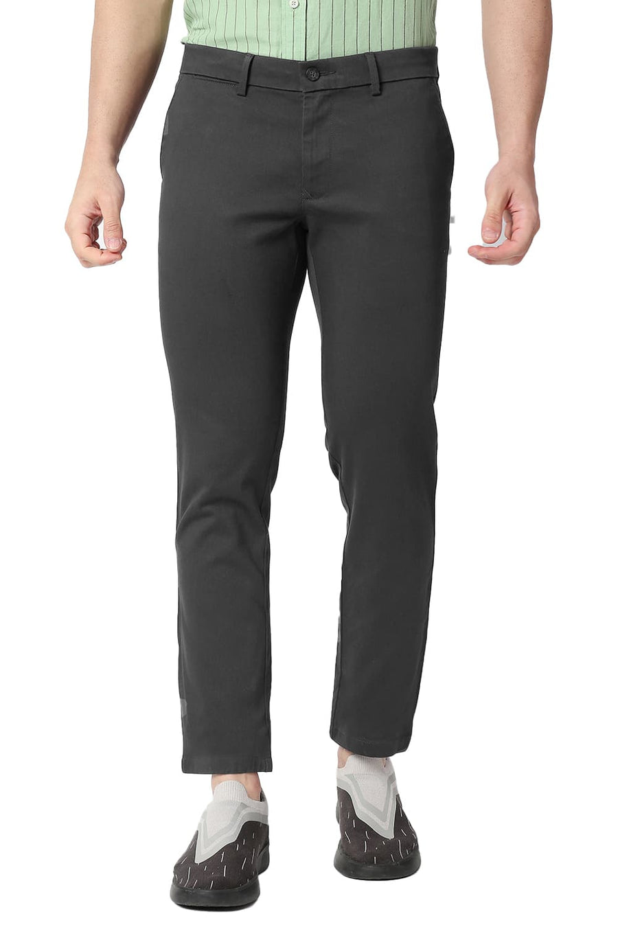 BASICS TAPERED FIT CASTLEROCK GREY COTTON STRETCH TROUSERS