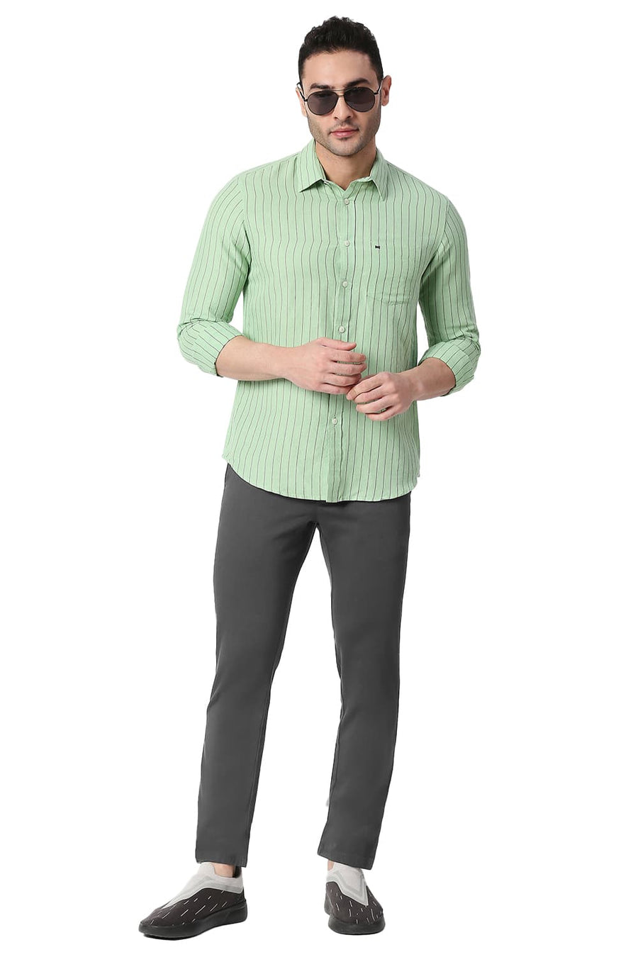 BASICS TAPERED FIT CASTLEROCK GREY COTTON STRETCH TROUSERS