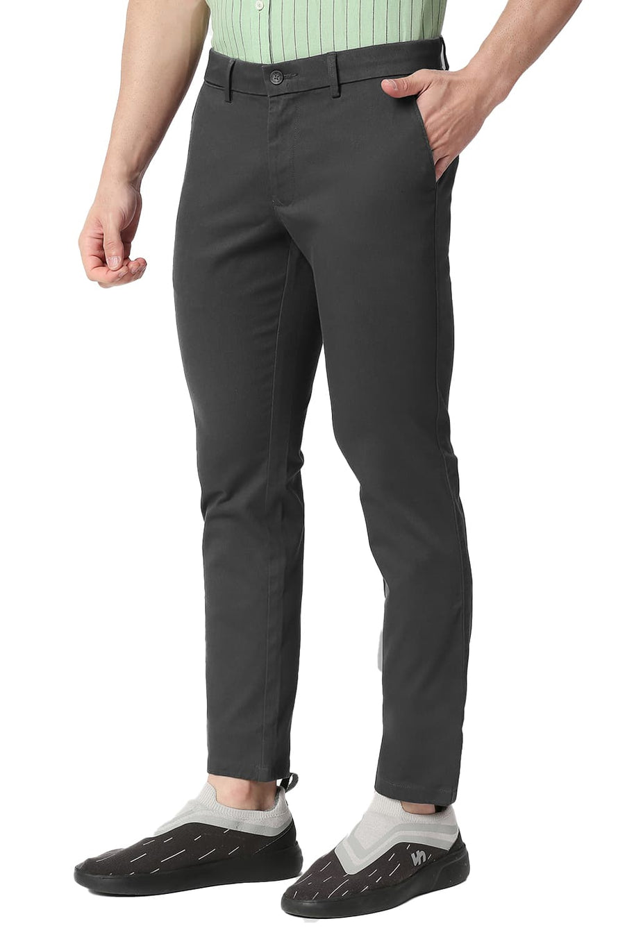 BASICS TAPERED FIT CASTLEROCK GREY COTTON STRETCH TROUSERS