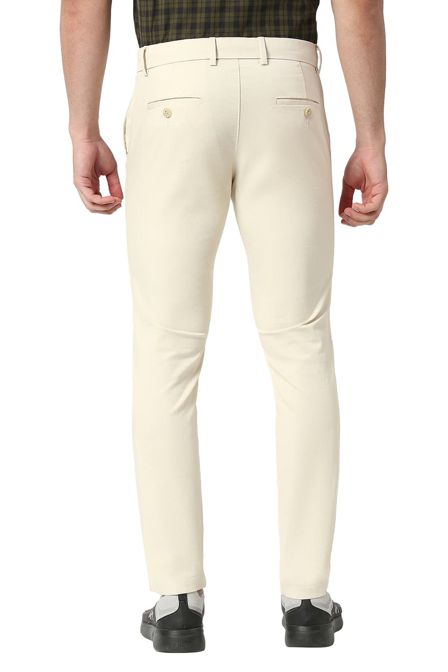 BASICS TAPERED FIT SUMMER BEIGE COTTON STRETCH TROUSERS