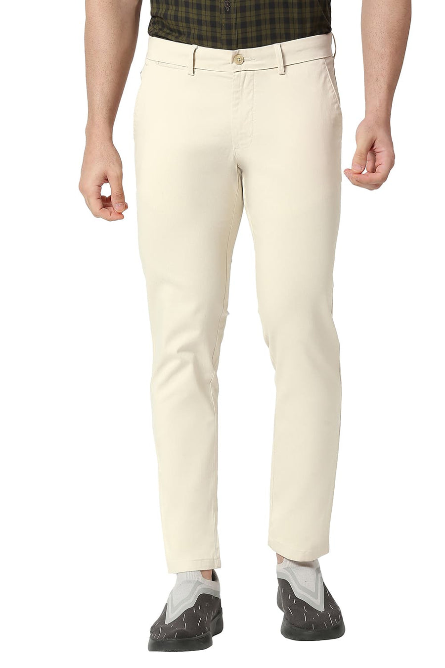 BASICS TAPERED FIT SUMMER BEIGE COTTON STRETCH TROUSERS