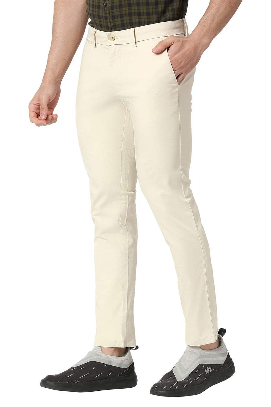 BASICS TAPERED FIT SUMMER BEIGE COTTON STRETCH TROUSERS