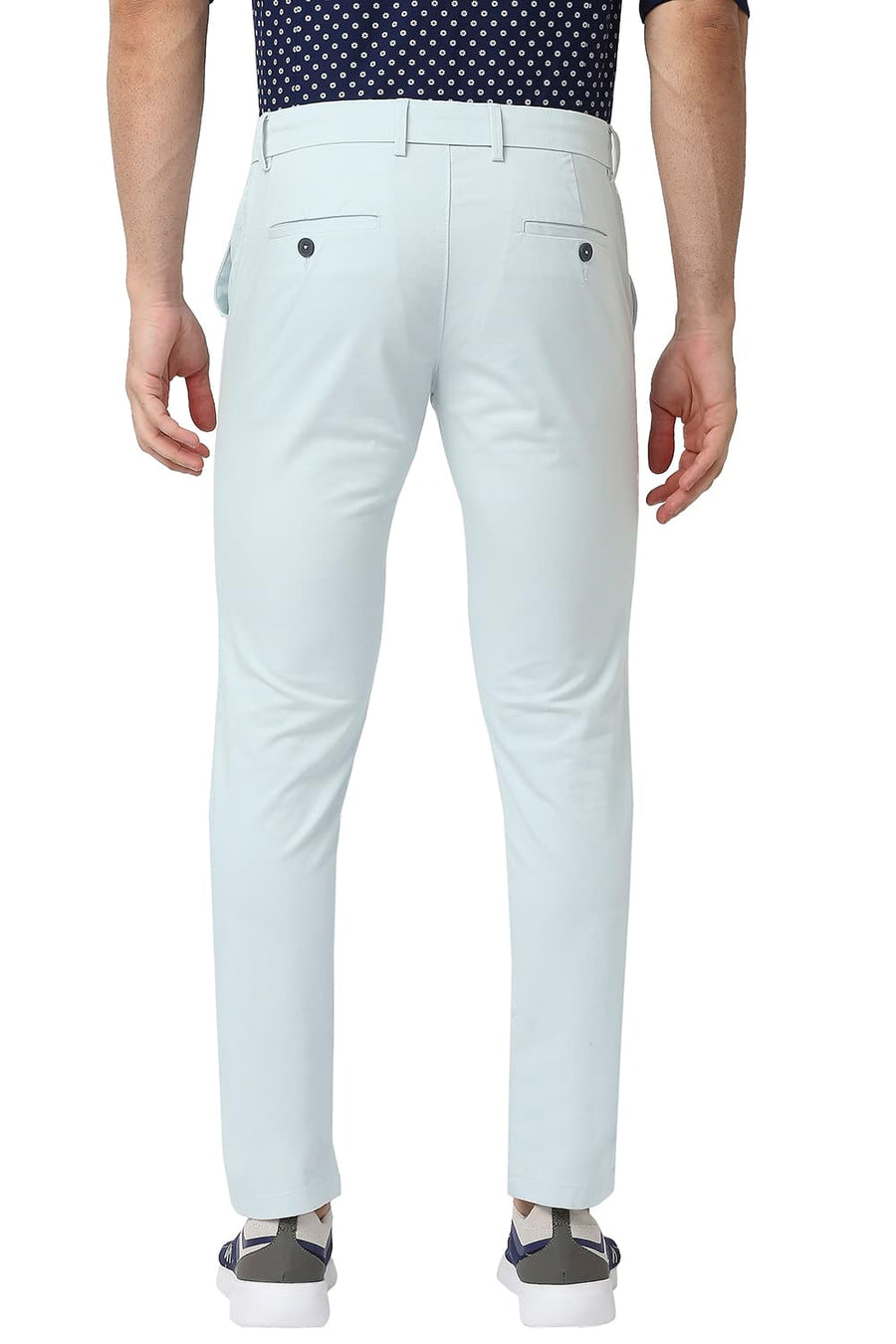 BASICS TAPERED FIT ICE BLUE COTTON STRETCH TROUSERS