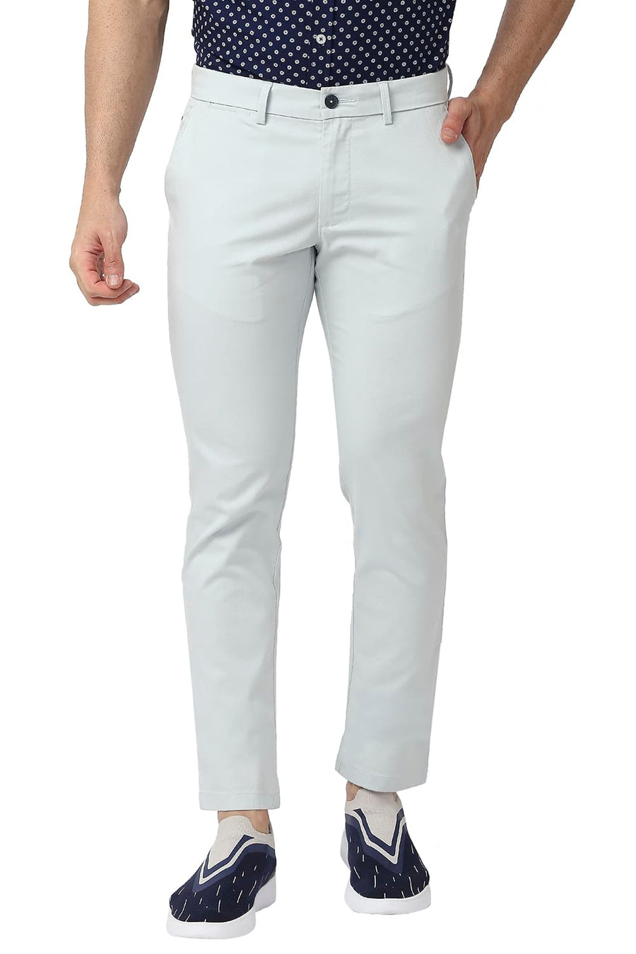 BASICS TAPERED FIT ICE BLUE COTTON STRETCH TROUSERS