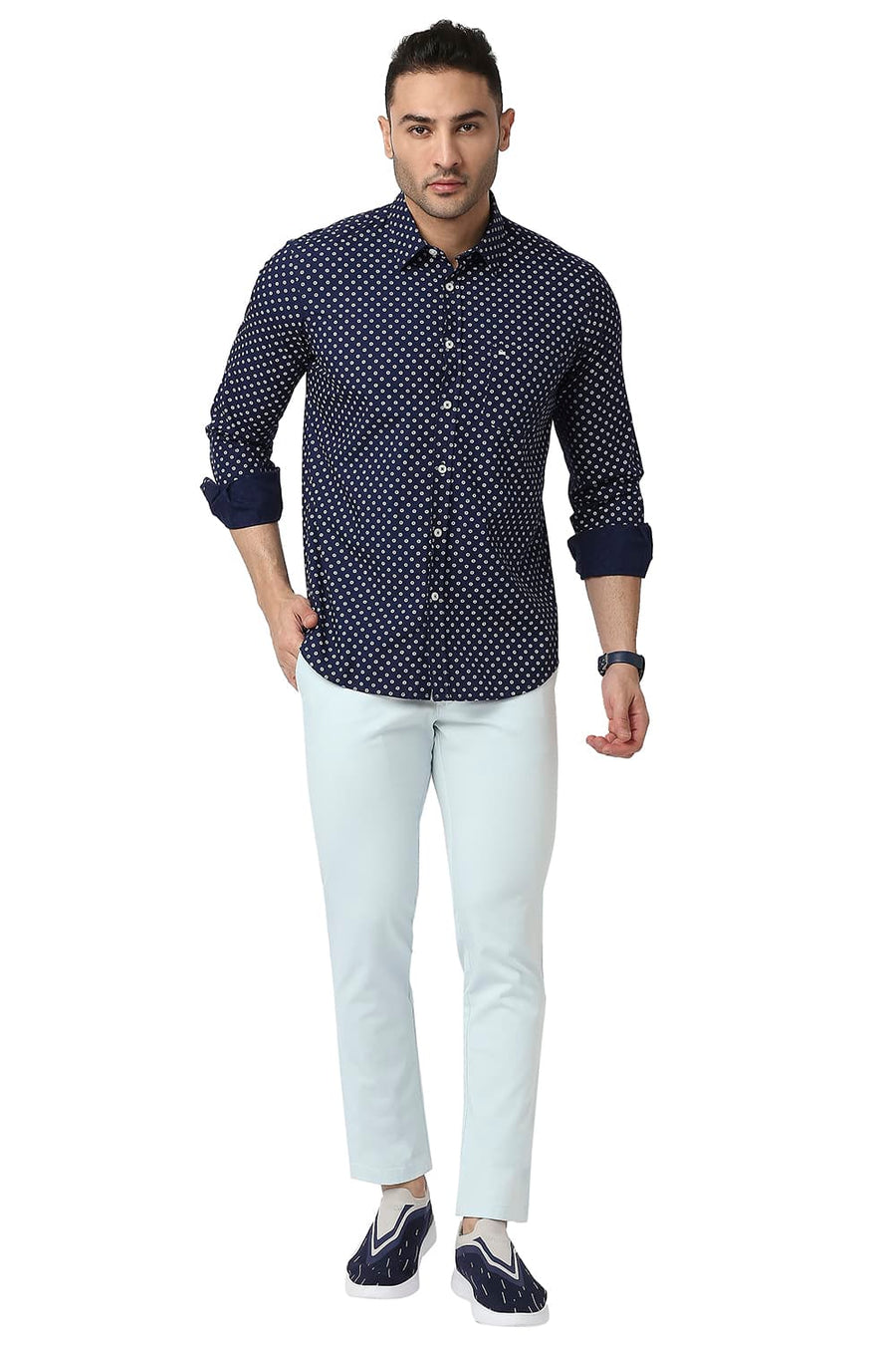 BASICS TAPERED FIT ICE BLUE COTTON STRETCH TROUSERS