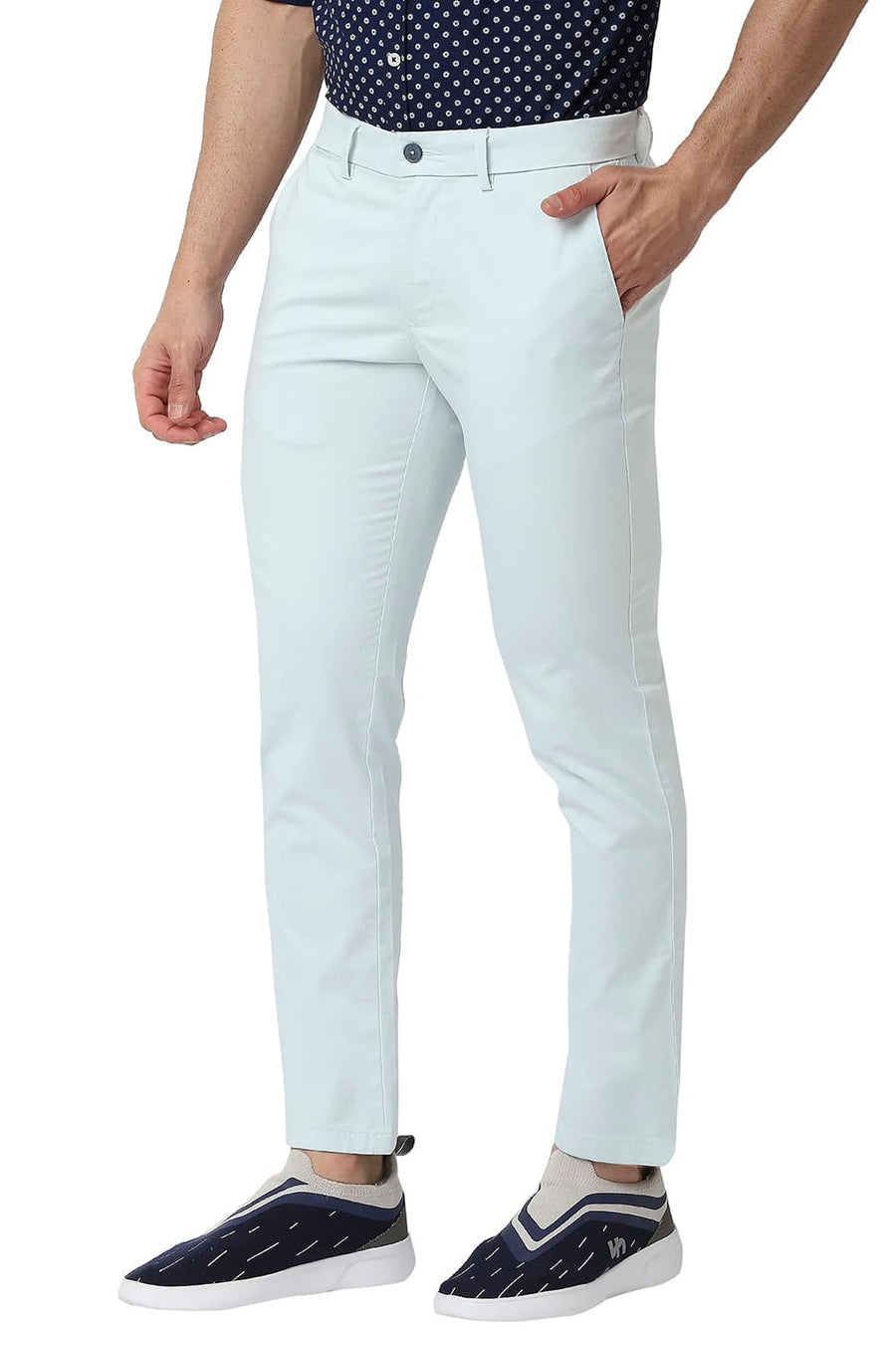 BASICS TAPERED FIT ICE BLUE COTTON STRETCH TROUSERS