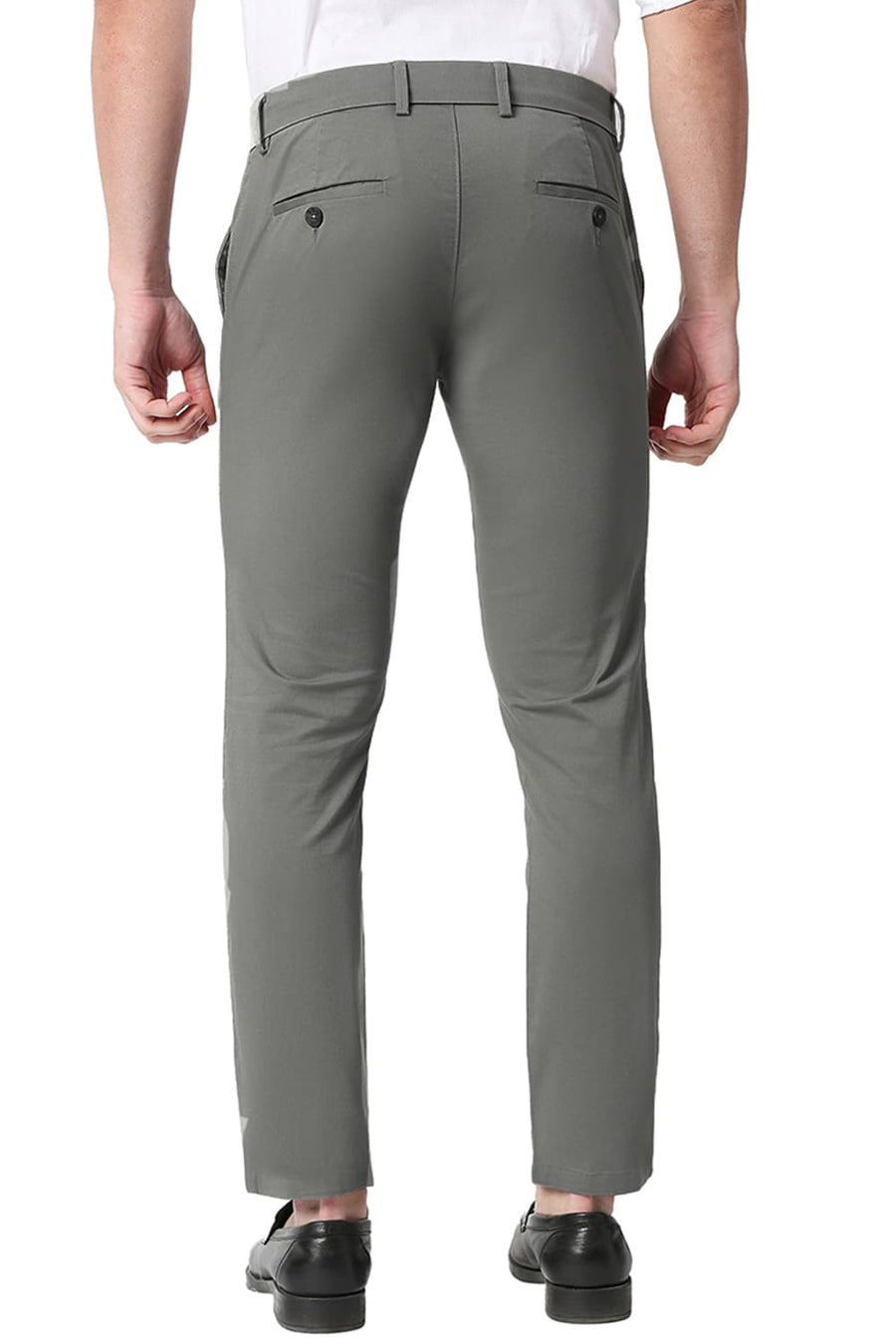 BASICS TAPERED FIT BASIL GREY COTTON STRETCH TROUSERS