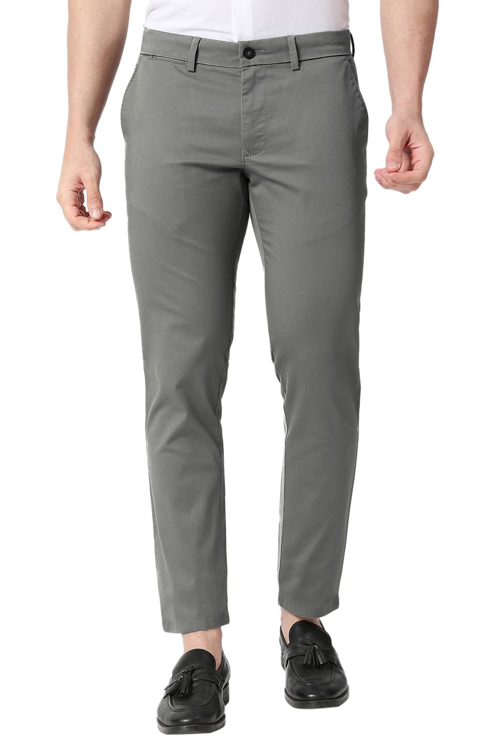 BASICS TAPERED FIT COTTON STRETCH TROUSERS