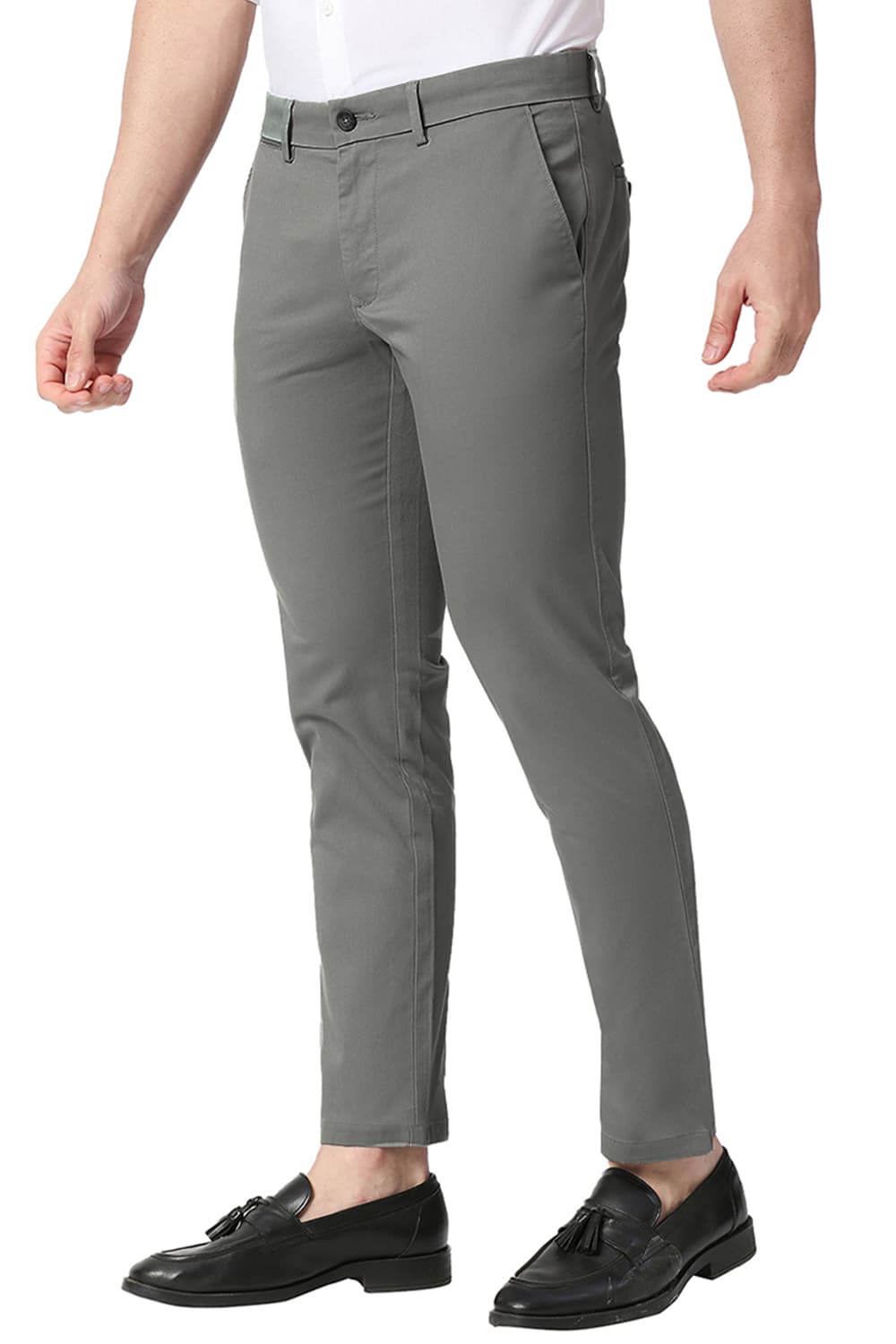 BASICS TAPERED FIT COTTON STRETCH TROUSERS