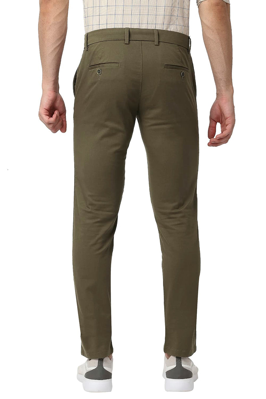 BASICS TAPERED FIT KANGAROO BROWN COTTON STRETCH TROUSERS