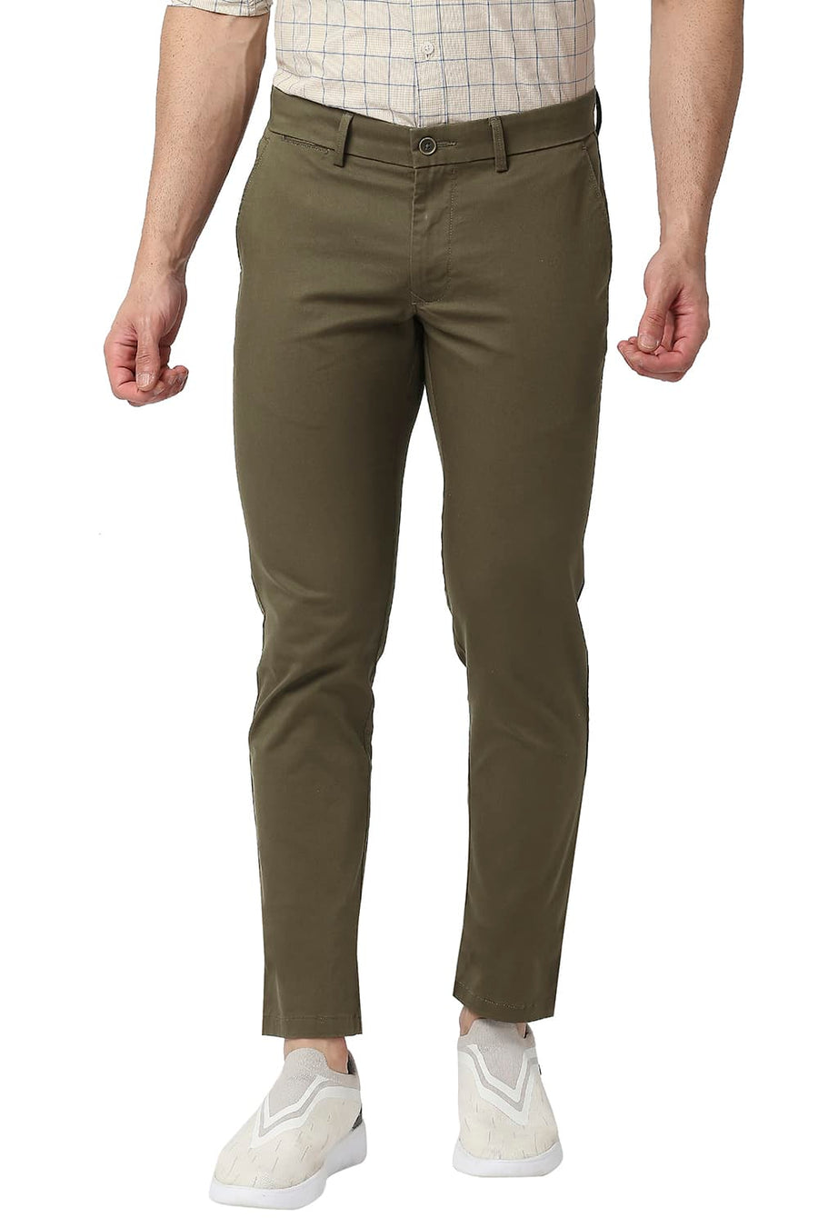BASICS TAPERED FIT KANGAROO BROWN COTTON STRETCH TROUSERS