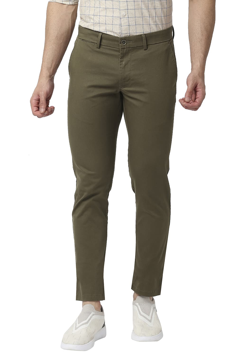 BASICS TAPERED FIT COTTON STRETCH TROUSERS