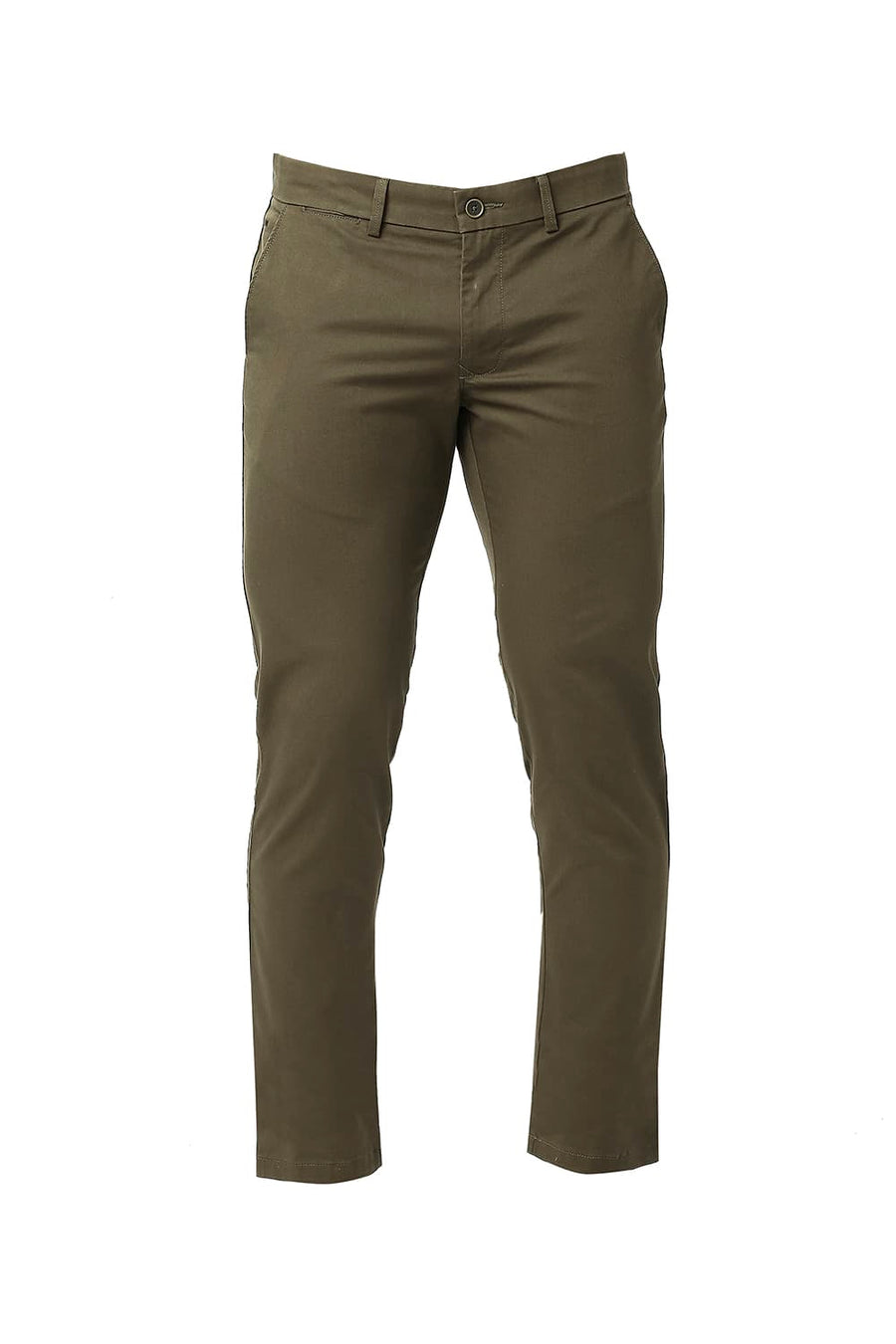 BASICS TAPERED FIT KANGAROO BROWN COTTON STRETCH TROUSERS