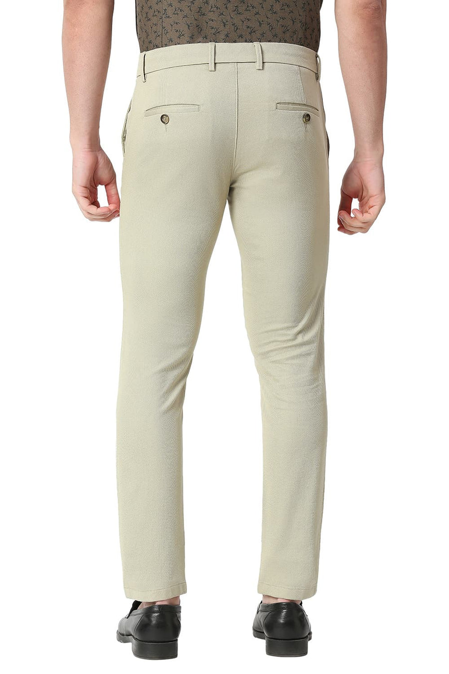 BASICS TAPERED FIT ASPARAGUS KHAKI COTTON STRETCH TROUSERS