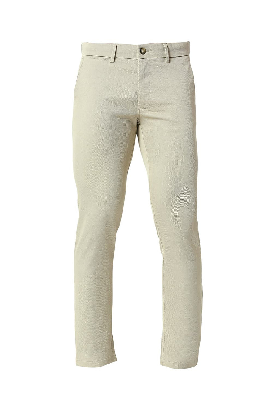 BASICS TAPERED FIT ASPARAGUS KHAKI COTTON STRETCH TROUSERS