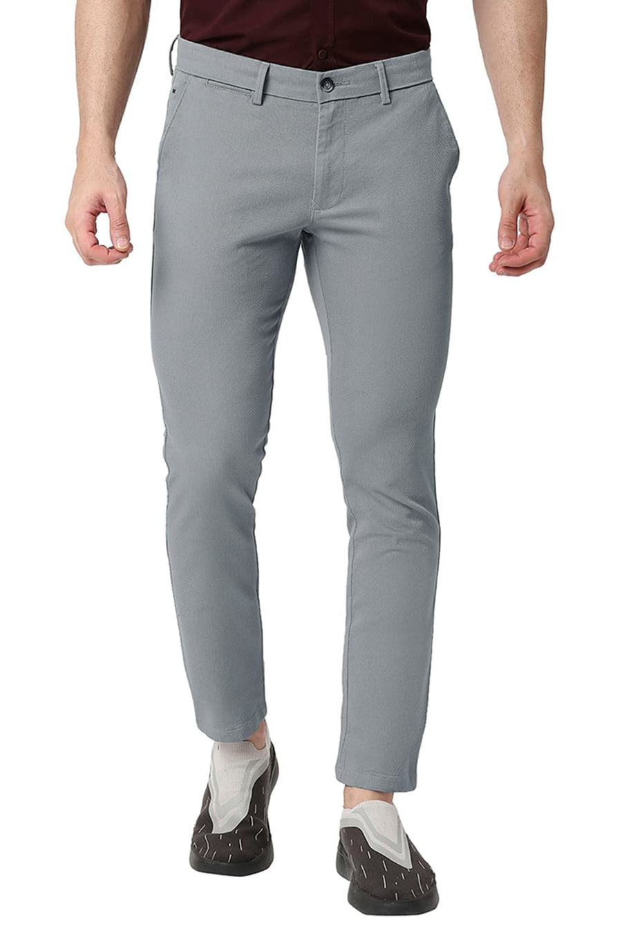 BASICS TAPERED FIT MIRAGE GREY COTTON STRETCH TROUSERS