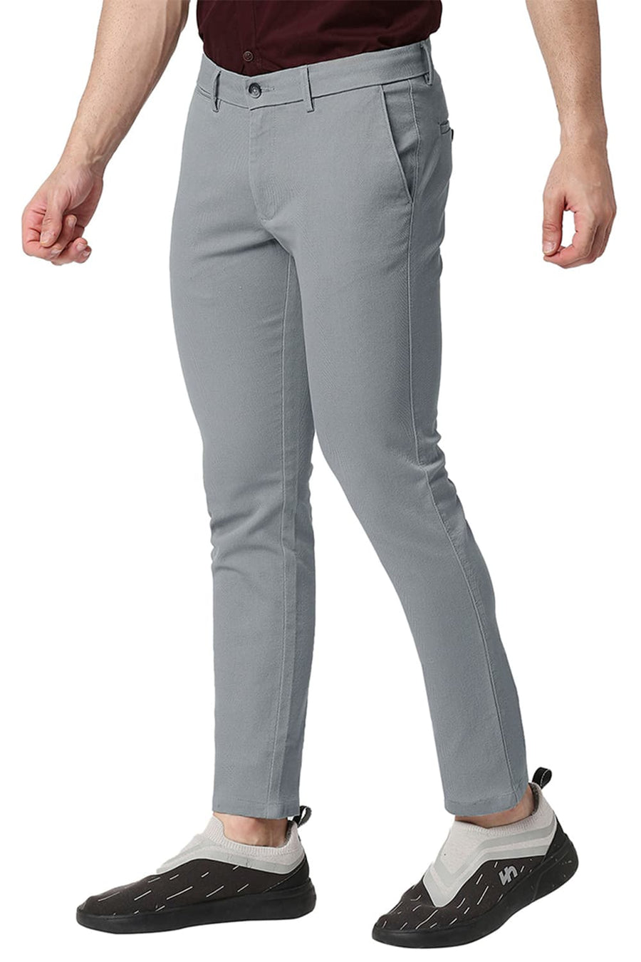 BASICS TAPERED FIT MIRAGE GREY COTTON STRETCH TROUSERS