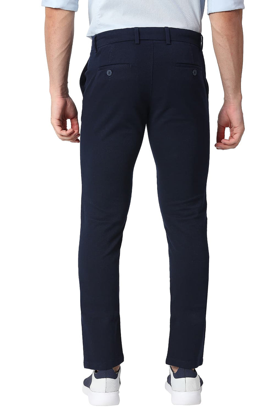 BASICS TAPERED FIT STORM NAVY COTTON STRETCH TROUSERS