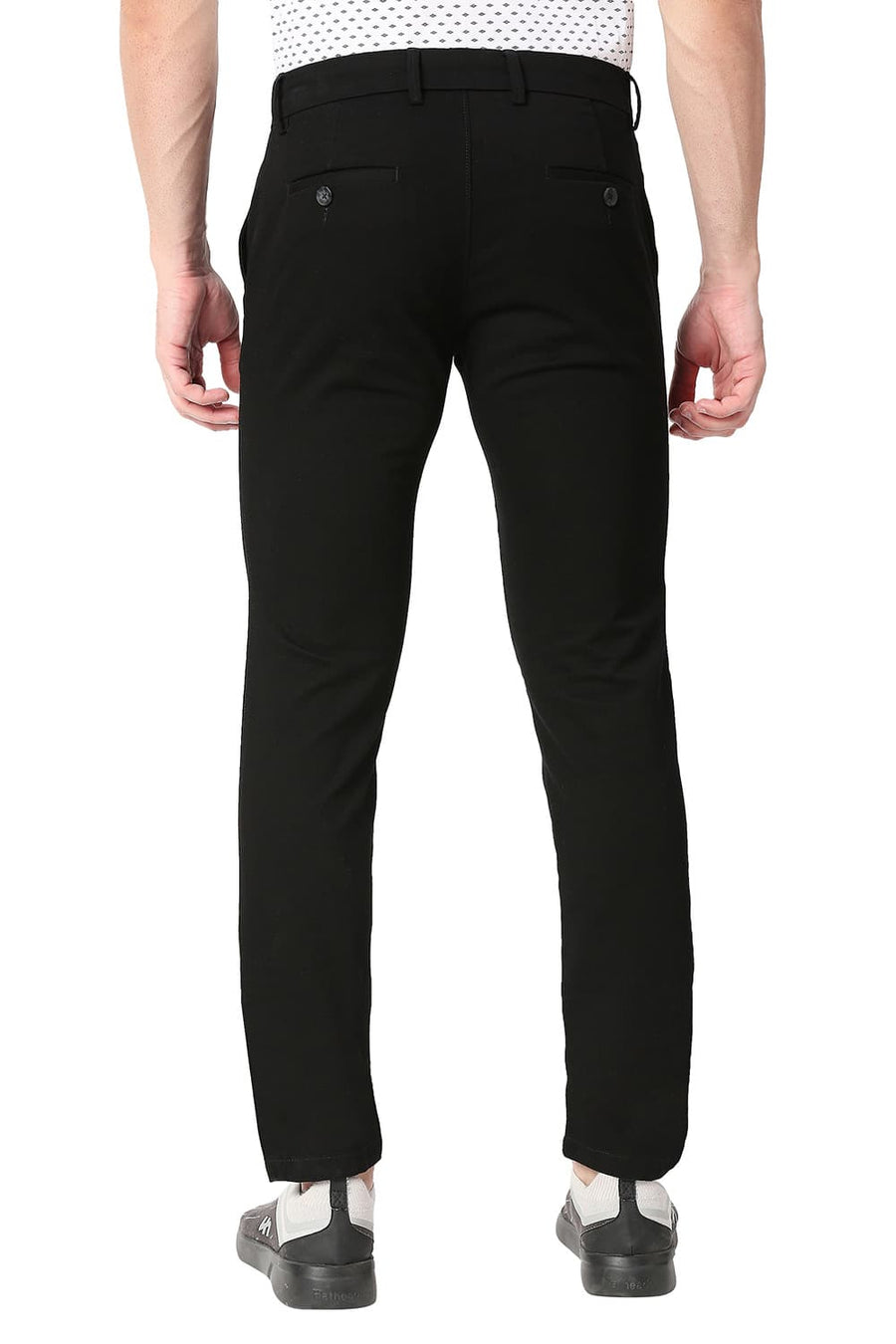 BASICS TAPERED FIT RAVEN BLACK COTTON STRETCH TROUSERS