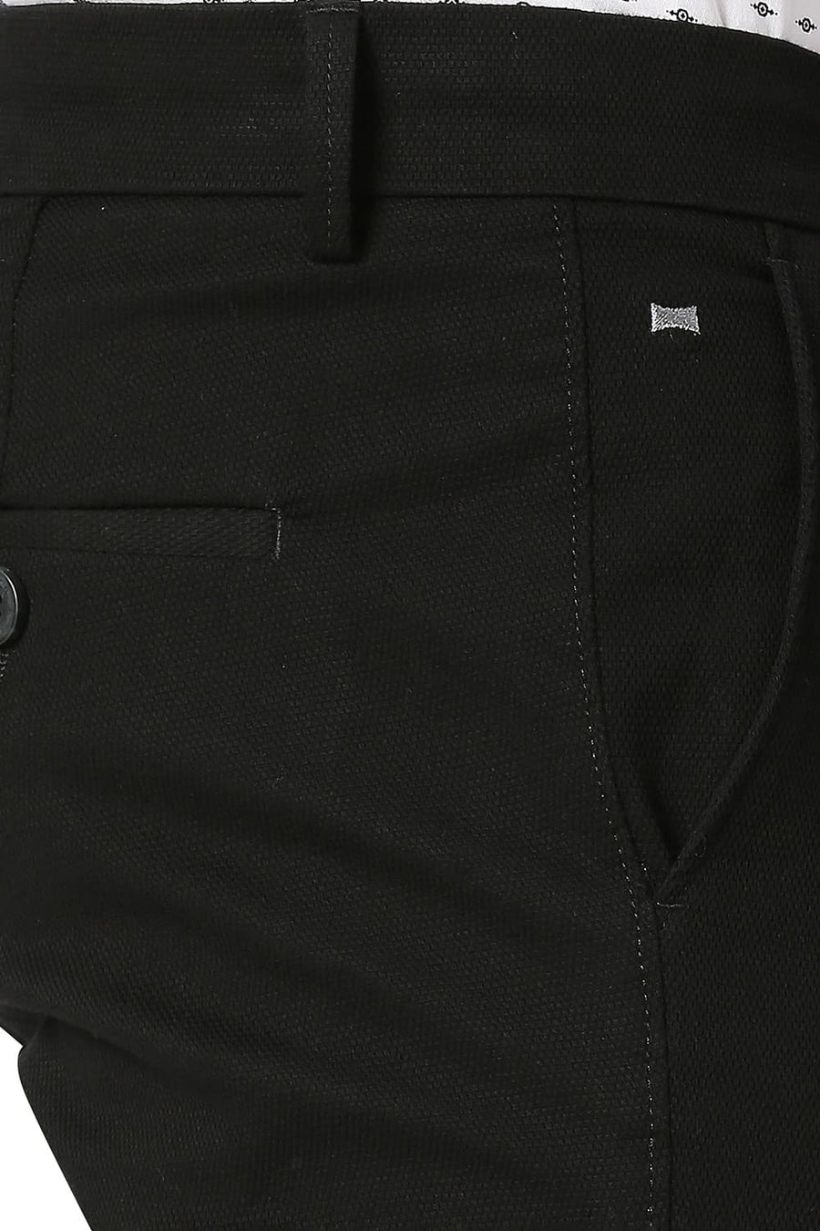 BASICS TAPERED FIT RAVEN BLACK COTTON STRETCH TROUSERS
