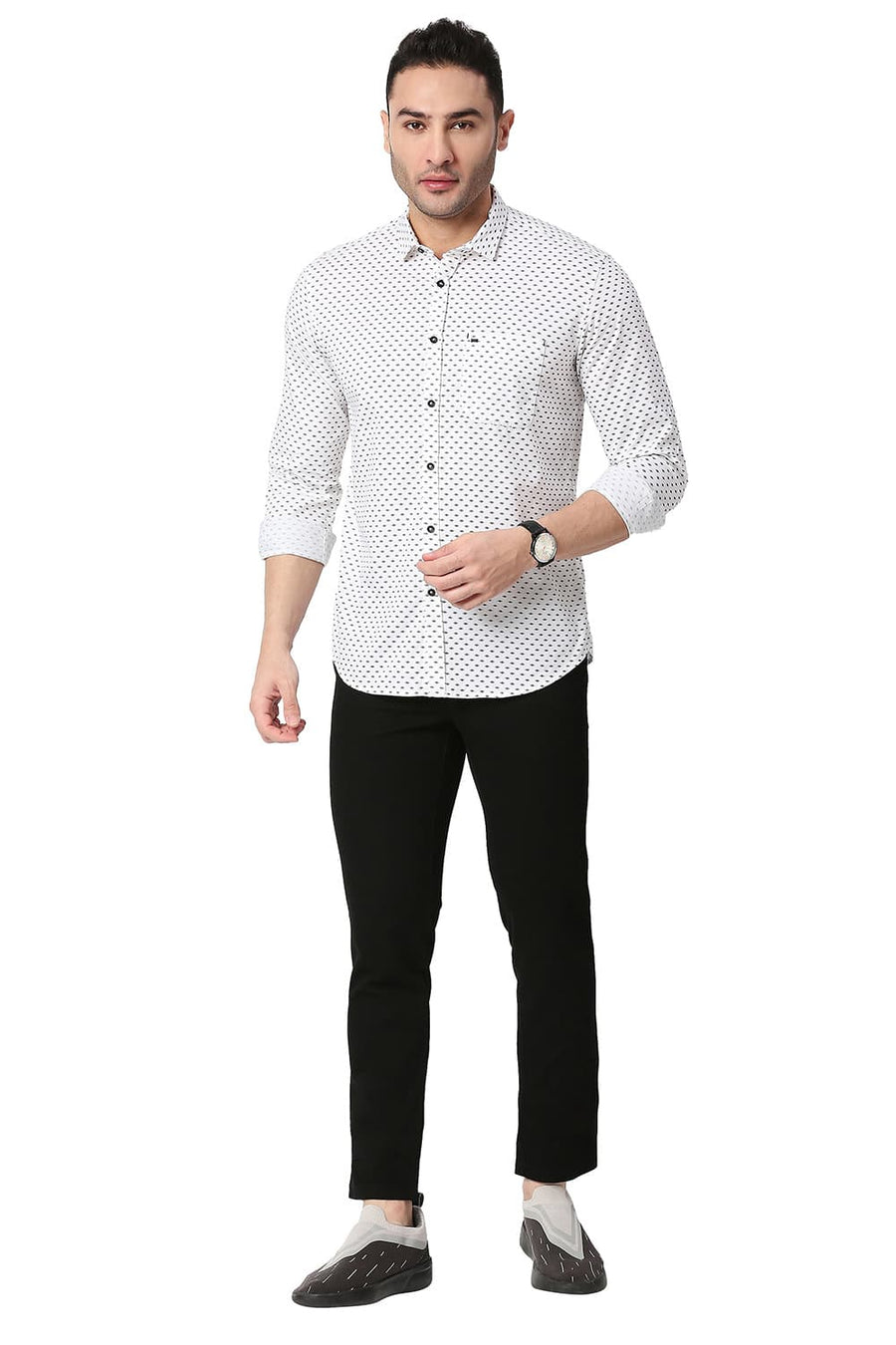 BASICS TAPERED FIT RAVEN BLACK COTTON STRETCH TROUSERS