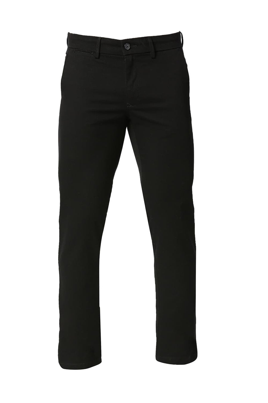 BASICS TAPERED FIT RAVEN BLACK COTTON STRETCH TROUSERS