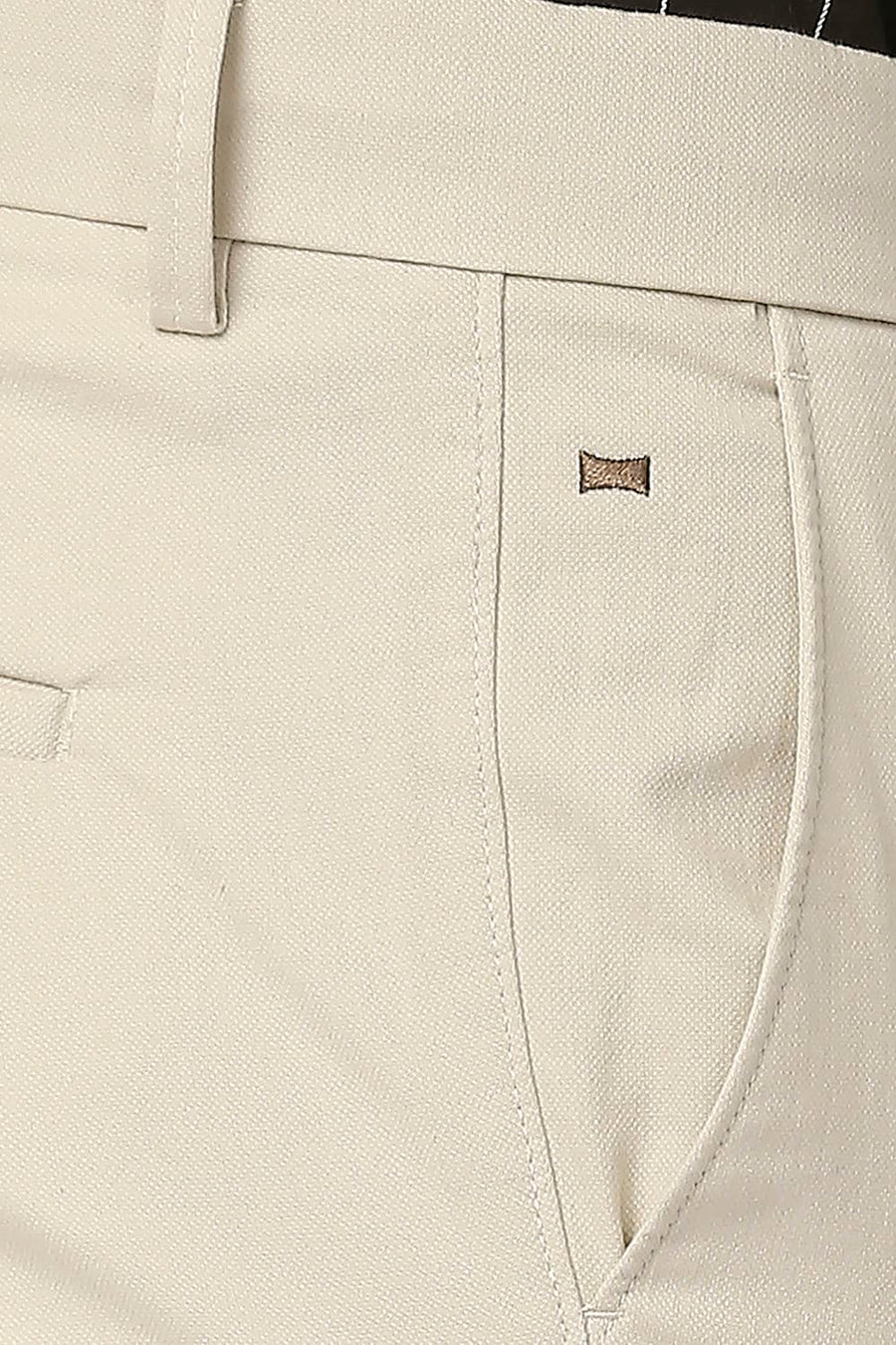 BASICS TAPERED FIT ALMOND BEIGE COTTON STRETCH TROUSERS