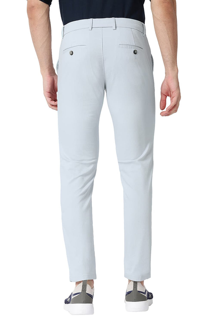 BASICS TAPERED FIT MERCURY GREY COTTON STRETCH TROUSERS