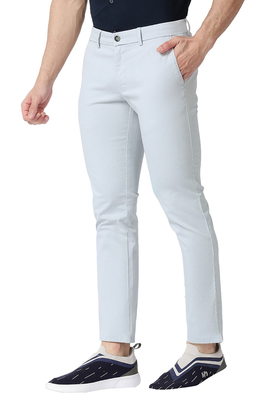 BASICS TAPERED FIT MERCURY GREY COTTON STRETCH TROUSERS