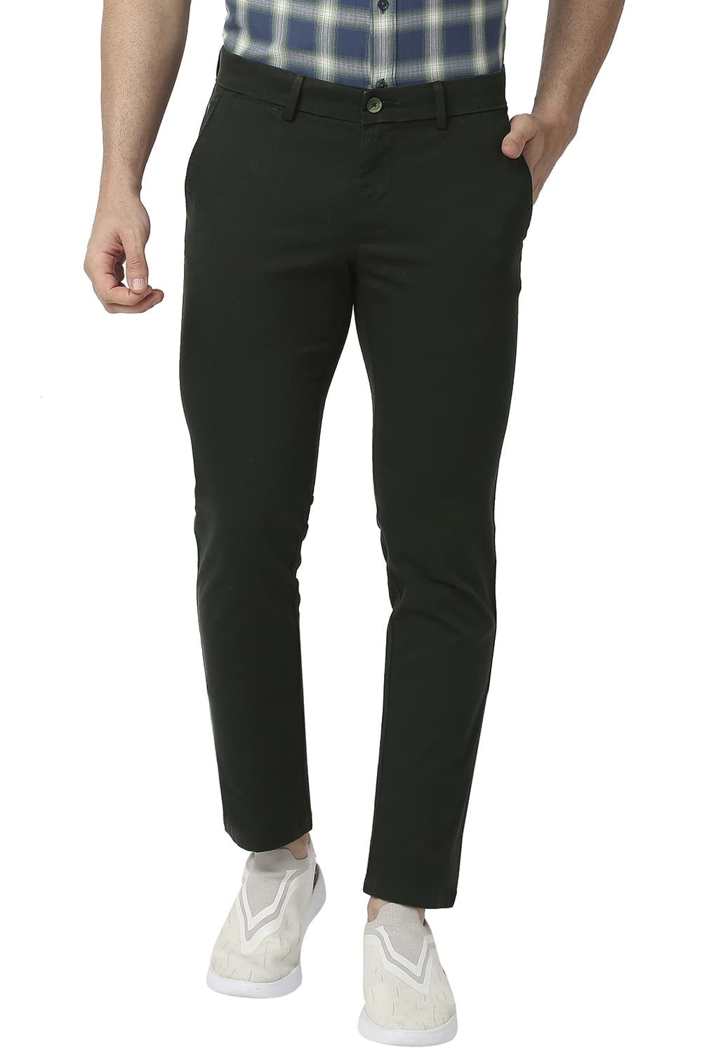 BASICS TAPERED FIT COTTON STRETCH TROUSERS