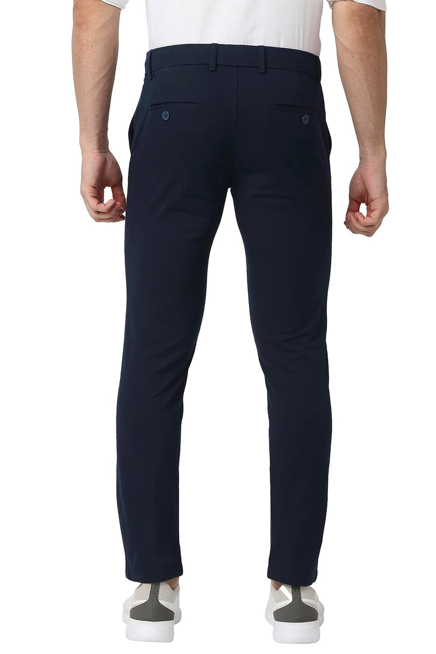 BASICS TAPERED FIT COLLEGIATE NAVY COTTON STRETCH TROUSERS