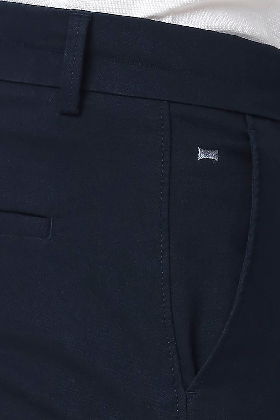 BASICS TAPERED FIT COLLEGIATE NAVY COTTON STRETCH TROUSERS