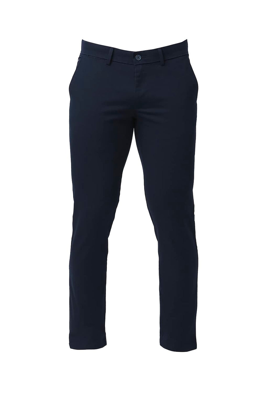 BASICS TAPERED FIT COLLEGIATE NAVY COTTON STRETCH TROUSERS
