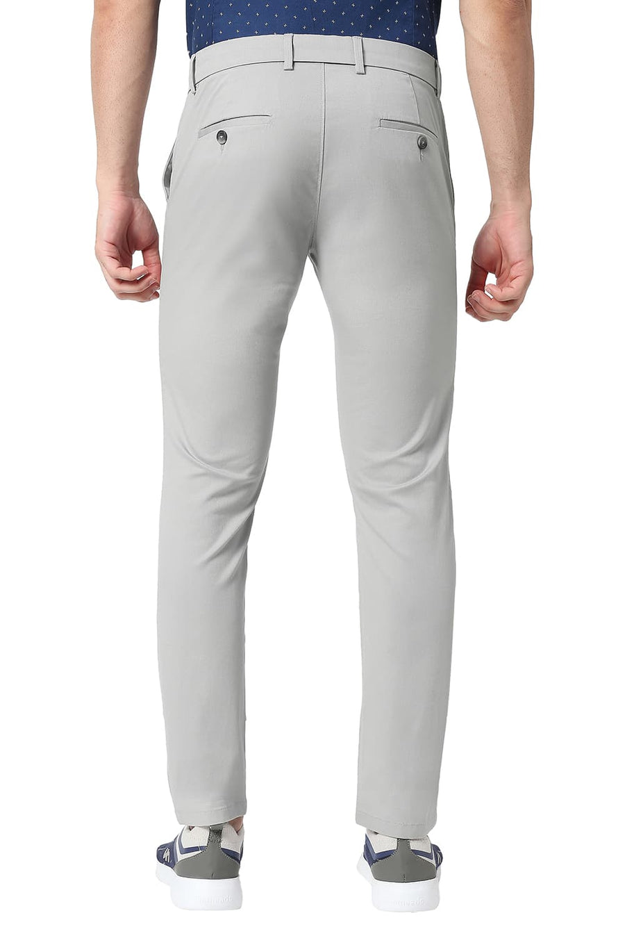 BASICS TAPERED FIT HARBOR GREY COTTON STRETCH TROUSERS
