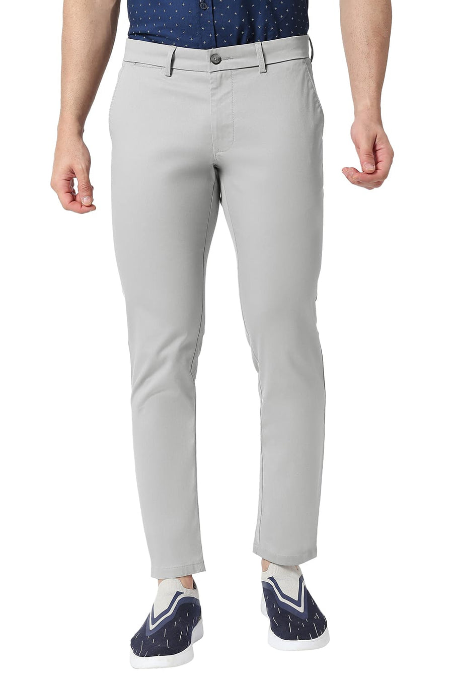 BASICS TAPERED FIT HARBOR GREY COTTON STRETCH TROUSERS